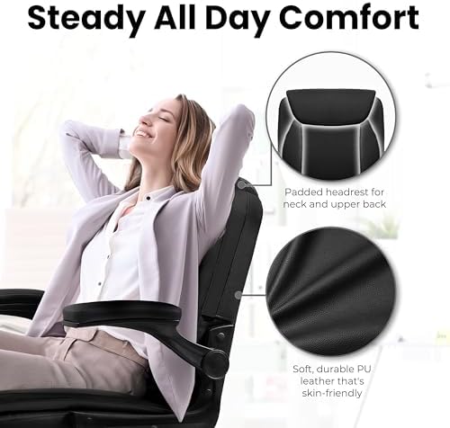 NEO CHAIR PU Leather Office Desk Chair with Adjustable Arms, All Black - Image 4