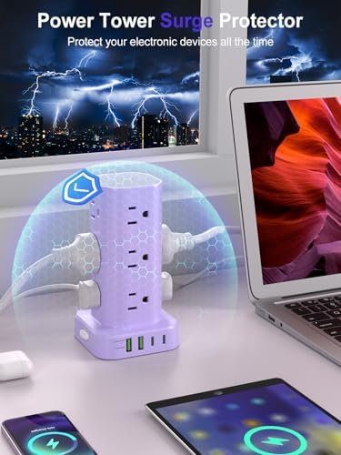 6FT Power Strip Tower Surge Protector, 12 Wide Spaced Outlets, 4 USB - Image 5