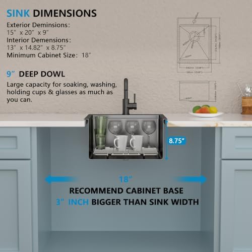 15"x20" Black Bar Prep Sink Drop In Workstation with Faucet Combo - Image 5