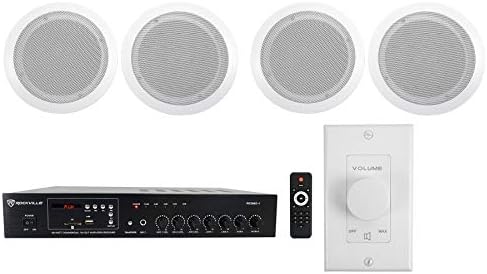 Rockville RCS80-1 70V Commercial Bluetooth/USB/SD Amp with 4 CC65T Speakers by Rockville