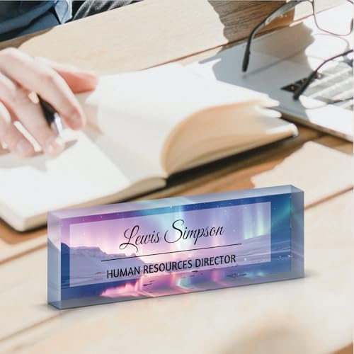 Custom Name Plate for Desk, Office Desk Double sided pattern Name Plate Personalized Office Desk Decor for Women and Men, Teacher Nurse Boss Employee Appreciation Gifts (Aurora, customization) - Image 6