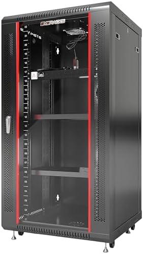 22U Wall Mount Server Rack Cabinet, 19” Locking Network Rack, 24” Deep, Glass Door, with Fan, PDU and Shelf by SYSRACKS