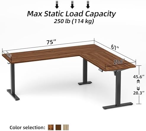TIQLAB 75 x 61 inch L Shaped Standing Desk Adjustable Height, Electric Corner Standing Desk, Sit Stand Computer Table with Splice Board, Black Walnut - Image 3