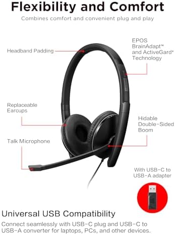 Lenovo Wired ANC Headset Gen 2 (Teams) with Active Noise Cancellation, EPOS BrainAdapt & ActiveGard Tech, Lightweight, USB-C, Plug-and-Play, Zoom Certified, Customizable, Hearing Protection - Image 6