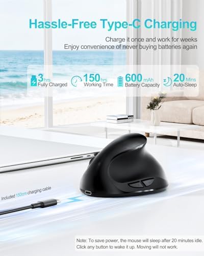Lekvey Ergonomic Mouse, Rechargeable Wireless Mouse for Small Hands, Black - Image 6
