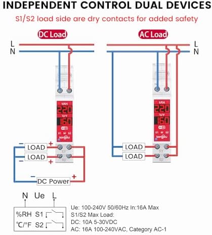 TONGOU WiFi Smart Temperature Humidity Controller Switch, DIN Rail Dry Contact Output,Tuya/ Smart Life Remote Temperature Humidity Monitor, for Electrical Cabinet/ Greenhouse Incubator, FCC Certified - Image 4
