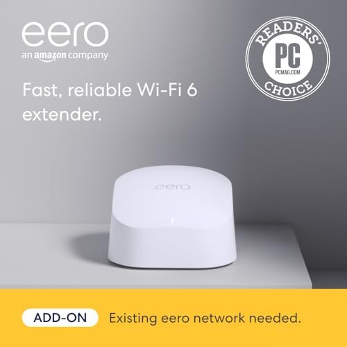 Amazon eero 6 mesh wifi add-on extender - Add up to 1,500 sq. ft. of Wi-Fi 6 coverage. Required eero mesh wifi system not included by Unknown