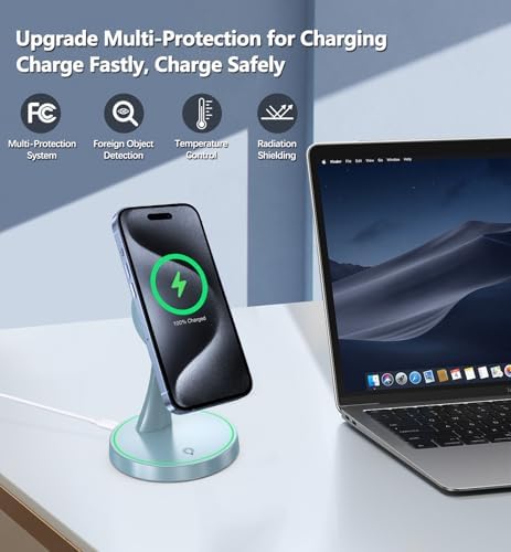 Magnetic Wireless Charger Stand 15W for iPhone 18 Pro/18 Pro Max, iPhone 17/17 Pro/17 Air/17 Pro Max, 16/15/14/13/12 Series, Charging Station with Sleep-Friendly LED Light for AirPods - Image 4