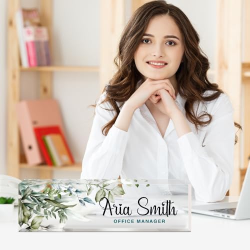 Name Plate for Desk, Desk Name Plate Personalized, Custom Office Desk Accessories Decor for Women, Teacher Nurse Employee Appreciation Gifts, Office Gifts for Boss Coworkers (Leaf-A) - Image 2
