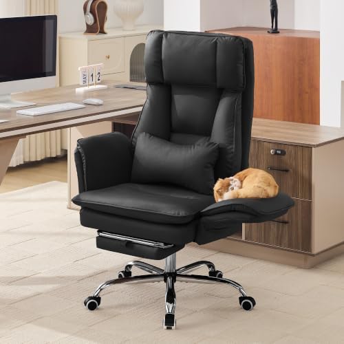 HUBSON Big and Tall Office Chair, Footrest & Flip Armrest for Pets, Black by HUBSON