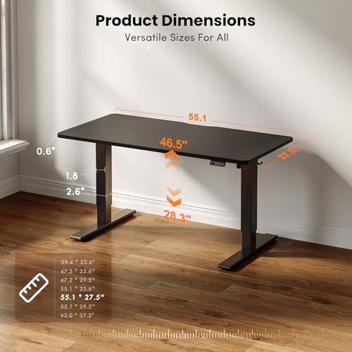 CubiCubi Electric Height Adjustable Standing Desk 55x28 Inch, Black - Image 2