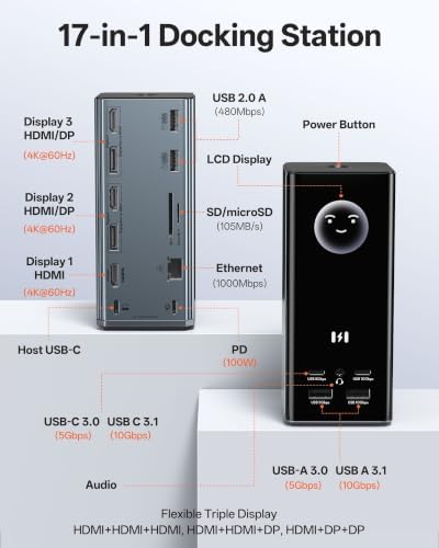 Selore Laptop Docking Station 3 Monitors Triple 4K Display 3 HDMI 2 DP - Image 2