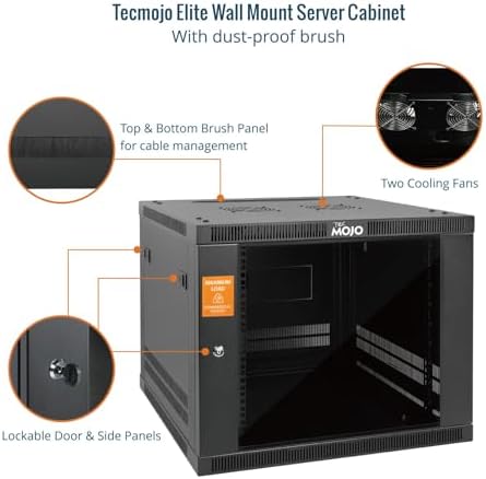 Tecmojo 9U Wall Mount Rack Cabinet, Heavy-Duty 176 Lbs High Load Capacity, 19” Enclosed Server Network Rack with 2 Colling Fans,Glass Door, 23.6” Deep – Elite Collection - Image 4