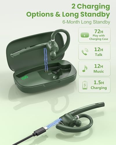 Bluetooth Headset,72H Work Single-Ear Wireless Earpiece for Cell Phone Call - Image 3