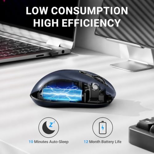 WisFox 2.4GHz Wireless Mouse for Laptop, Ergonomic 6-Button, Matt Gray - Image 7