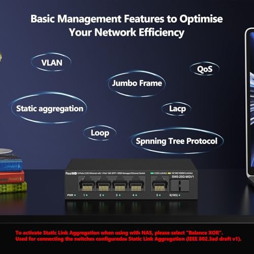 5 Port 2.5GB Web Managed Ethernet Network Switch with Metal Casing, 1 x 10Gb SFP+ Port | 5 x 2.5 Gigabit | Multigig Switch 10-100-1000Mbps | 45G Bandwidth | Fanless Internet Switch - Image 3