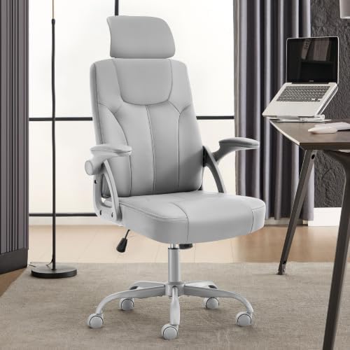 Leather Office Chair,Executive Ergonomic Desk Chair for Home Office, Gray by NIHABRO