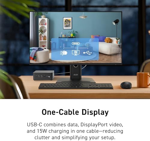 msi PRO MP242 E14C 24-inch IPS 1920 x 1080 (FHD) Office Monitor, 144Hz, Free-Sync, HDMI, USB C (15W Power Delivery), VESA Mountable, Tilt, Speaker, 4-Side Slim Bezel 1ms, Black - Image 3