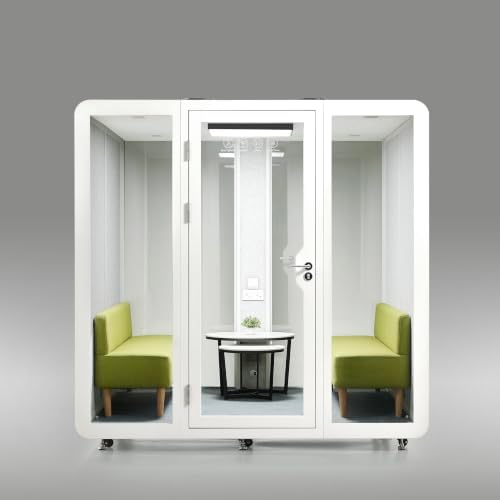 GEARONIC 6-8 Person Mobile Office Sound Pod Privacy Booth, Extra Large Space Sound Proof with Mobile Roller, LED Lighting System,Fans and AC USB Ports by GEARONIC