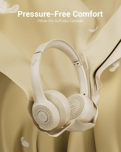 JIAMQISHI Bluetooth V5.2 Office Headset in Apricot, Wireless Headphones with Noise Reduction Microphone, USB Receiver and Mic Mute for Video Conference & Cellphones - Image 4