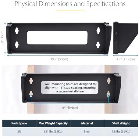 StarTech 2U Vertical Wall-Mount Bracket, 19in, 121lb, 55kg (RK219WALLV-N) - Image 4