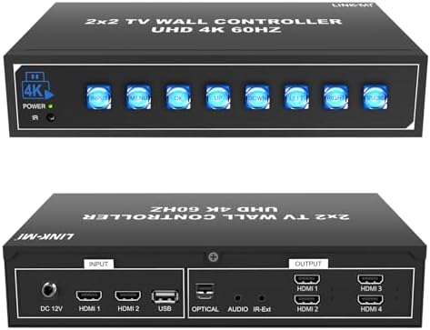 4K60 2x2 Video Wall Controller with HDMI 2.0 USB inputs 1x2 1x3 1x4 2x1 3x1 4x1 UHD TV Wall Controller for 4 TVs Support USB Auto Display and Play max 4096x2160@60 Video Picture - Image 2