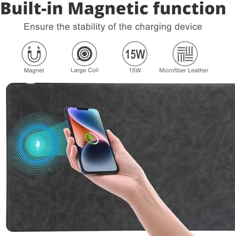 Magnetic Wireless Charging Mouse Mat, 31"x11.7" Large Mouse Pad with Wireless Charging, Microfiber Leather Office Desk Pad, Waterproof Extended Computer Keyboard Desk Mat for Office & Home, Laptop - Image 2