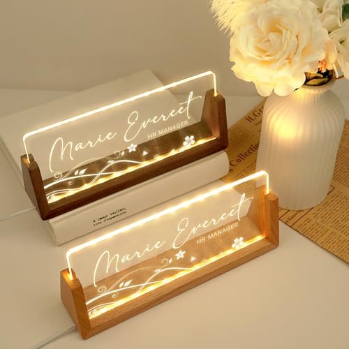 Desk Name Plate Personalized, Custom Acrylic Name Plate for Desk, Office Decor for Women Men, Appreciation Gifts for Coworkers Boss Teacher - Light-Up Name Plaque - Image 2