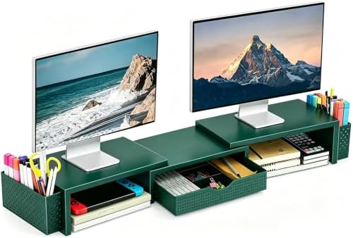 Spacrea Dual Monitor Stand Riser with Drawer and 2 Pen Holders by Spacrea