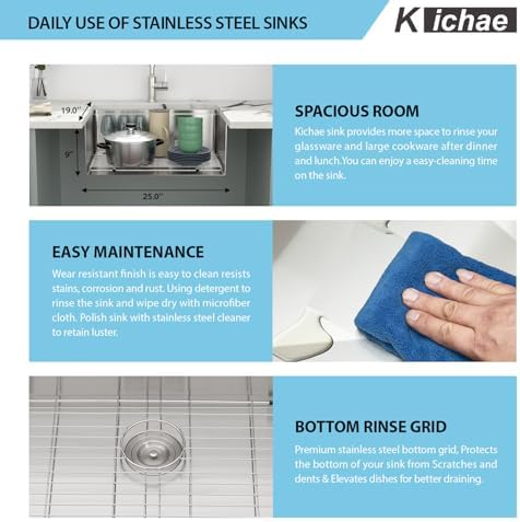 Kichae 25 Undermount Kitchen Sink Stainless Steel 16 Gauge Workstation - Image 6