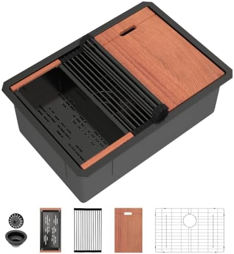 Mocoloo 27 Inch Matte Black Undermount Kitchen Sink Workstation by MocolooHome
