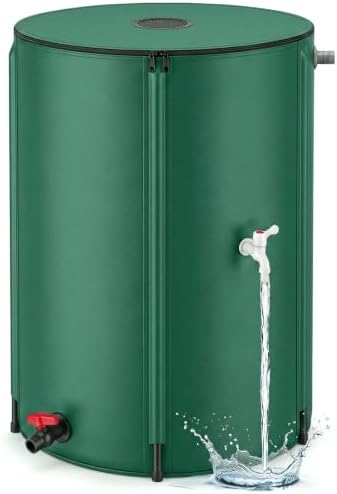Waydress Collapsible Rain Barrel, Portable Rainwater Collection System with Spigots, Mesh Filter & Overflow Kit, Leak-Proof Foldable PVC Water Storage Tank for Garden, Car Washing(100 Gallon,Green) by Waydress