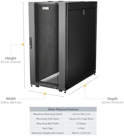 StarTech 25U 4-Post Server Cabinet Kit, 35in Deep, 3307lb (RK2537BKM) - Image 5