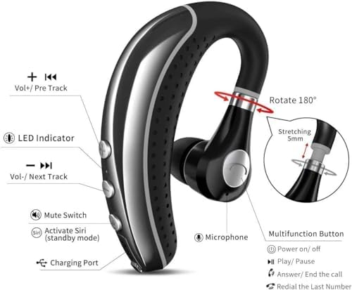 Bluetooth Headset V5.0 Wireless Bluetooth Earpiece with Noise Canceling Mic for Cell Phone Ultralight Business Earphone for Driving/Trucker/Office Earbus for Android/iPhone/Smartphone-Grey - Image 2