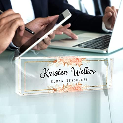 Custom Name Plate for Desk, Desk Name Plate Personalized, Office Decor for Women Men, Acrylic Desktop Accessories, Office Gifts for Coworkers Boss Teacher, Employee Appreciation Gifts (Flowers D) - Image 6
