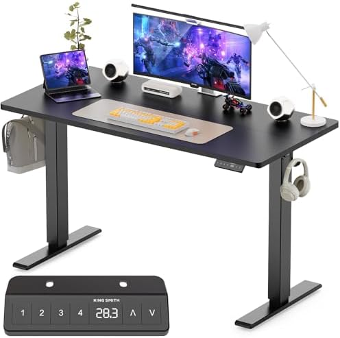 WALKINGDESK 40x24 Inches Height Adjustable Electric Standing Desk with 2 Hooks for Home Office, Ergonomic Sit Stand up Desk with Splice Board, Black by WALKINGDESK