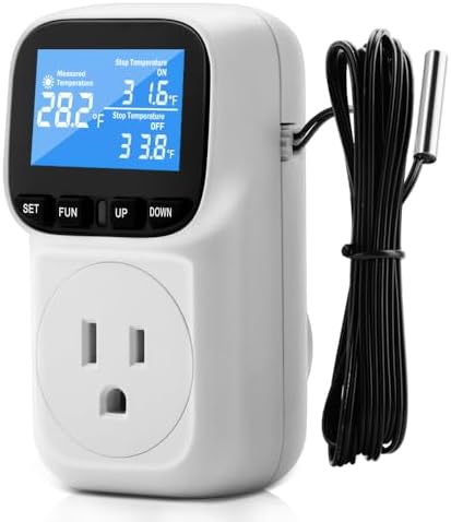 Diymore 1800W Plug in Digital Thermostat Temperature Controller Electric Thermostat Outlet Heating Cooling Control Mode Timer 120V 15A -104 ℉~210 ℉ Greenhouse with Thermostat Pool Thermometer by diymore