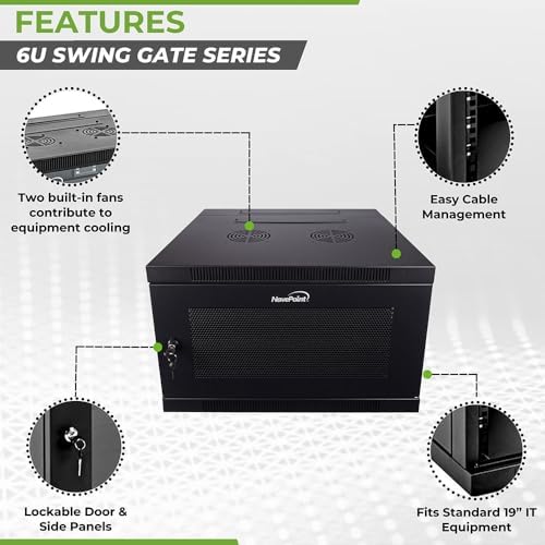 NavePoint 6U Server Cabinet with Hinged Back - 17.7” Deep, Server Rack Enclosure with Locking Perforated Door, Wall Mount Rack with Removable Side Panels, Network Cabinet, Pre-Assembled - Image 2