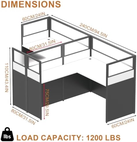 Nykto Office CubicleDesk with Mute Privacy Panels (A2 Person-F, Black) - Image 2