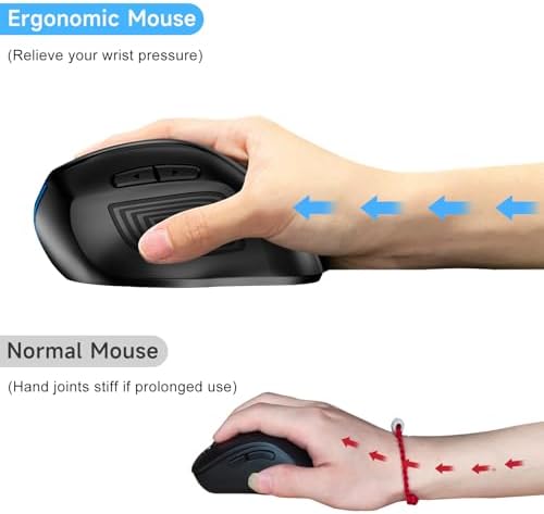 memzuoix Ergonomic Mouse Wireless,2.4G Optical Cordless Mice with 800/1200/1600 DPI,Vertical Computer Wireless Mouse for Laptop, Mac,PC,Desktop (for Right Hand, Large),Blue - Image 3