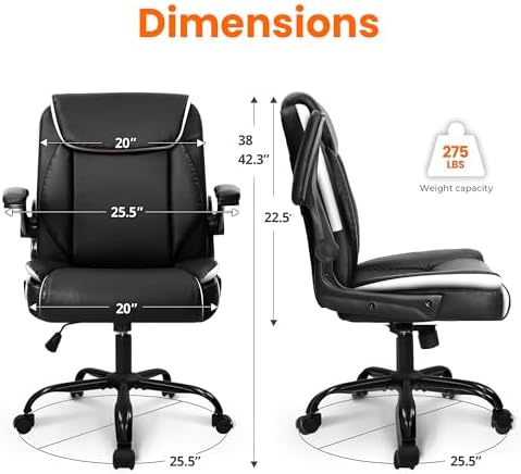 NEO CHAIR PU Leather Office Desk Chair with Adjustable Arms, Black White - Image 3