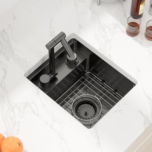 Sarlai Undermount Bar Sink 13x15 Inch Undermount Outdoor Sink with Foldable Faucet Bar Prep RV Single Bowl Gunmetal Black 16 Gauge Stainless Steel Small Sinks with Cover BBQ Sinks Outside - Image 2