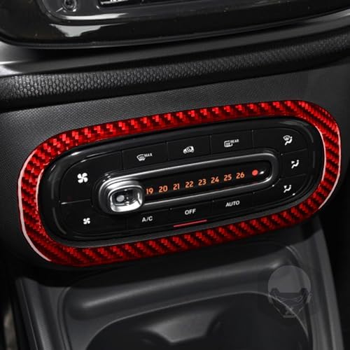 Real Soft Red Carbon Fiber Car Central Console Air Conditioning Climate Control Panel Sticker Auto Interior Decoration Accessories Compatible with Benz Smart 2016 2017 2018 2019 2020 2021 - Image 3