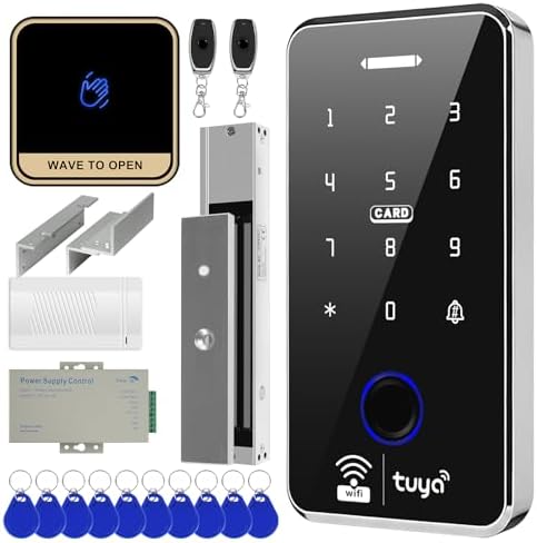 WiFi TUYA Security Access Control System Kit: Waterproof, Fingerprint, Password, RFID Keyboard Lock, 600lb Magnetic Lock + ZL Bracket, Smart Remote Door Opener, App WG26 Doorbell, Sensor Switch by XYBkey