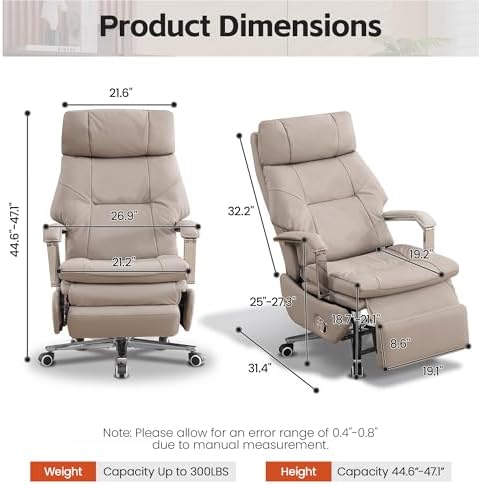 Big and Tall Executive Office Chairs with Footrest, Ergonomic 360° Swivel Desk Chair High Back Recliner, Manual 150° Reclining Computer Gaming Chair with Wheels for Home Office Faux Leather, Khaki - Image 2