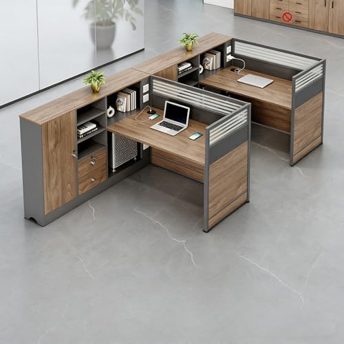 Modern Office Cubicle Workstation Desk with Tempered Glass Privacy Panels, USB Charging Hub & Cable Management,Multi-Person Modular Computer Desk for Commercial Office (A-Left, Two Person-F) by Unknown