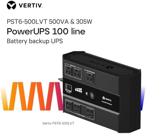 Vertiv Liebert PowerUPS 100 PST6-500LVMT Battery Backup UPS 500VA USB-C+A - Image 2