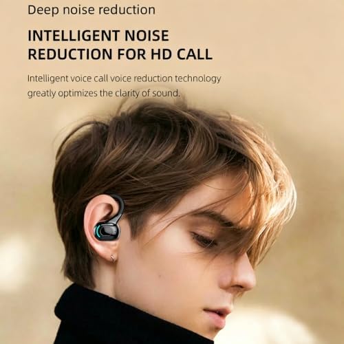 Wireless Headset Business Headphones,Waterproof Hanging Single Ear Earbuds,Mono Wireless Headset Noise Cancelling Sports Wireless Earpiece with Mic for Smart Phones (Black) - Image 3