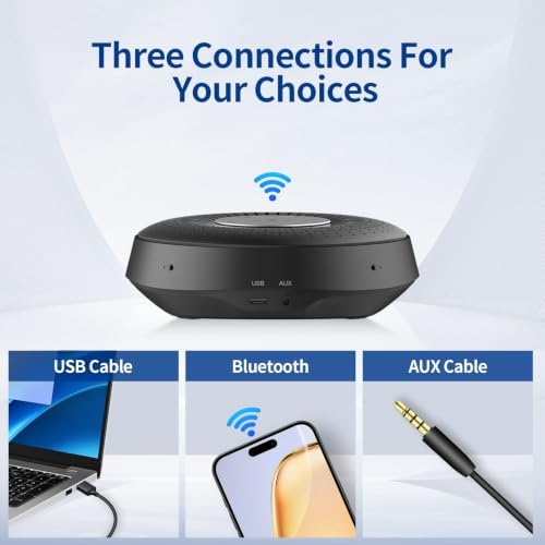 Bluetooth Conference Speakerphone, 4 Mics 360°Voice Pickup, Hi-Fi Speaker, USB Conference Speakerphone for Home and Office, Plug and Play, Wireless & Wired Conference Speakerphone - Image 6
