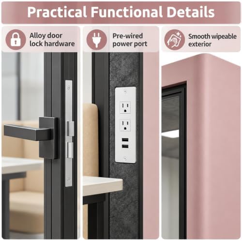 Soundproof Office Pod with 4 Person Enclosed Design (Pink) - Image 3